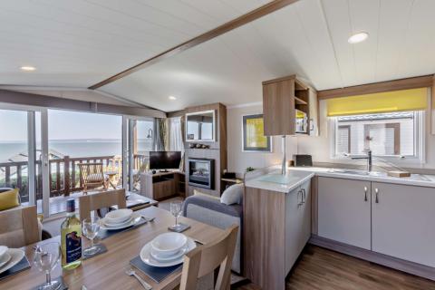 Puffin Deluxe living area looking out to sea