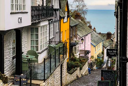 A close street leading down to the harbour at Clovelly, North Devon 