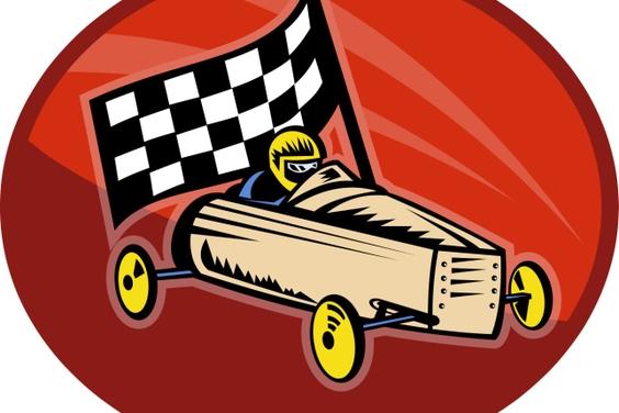 Cardboard box car with flag