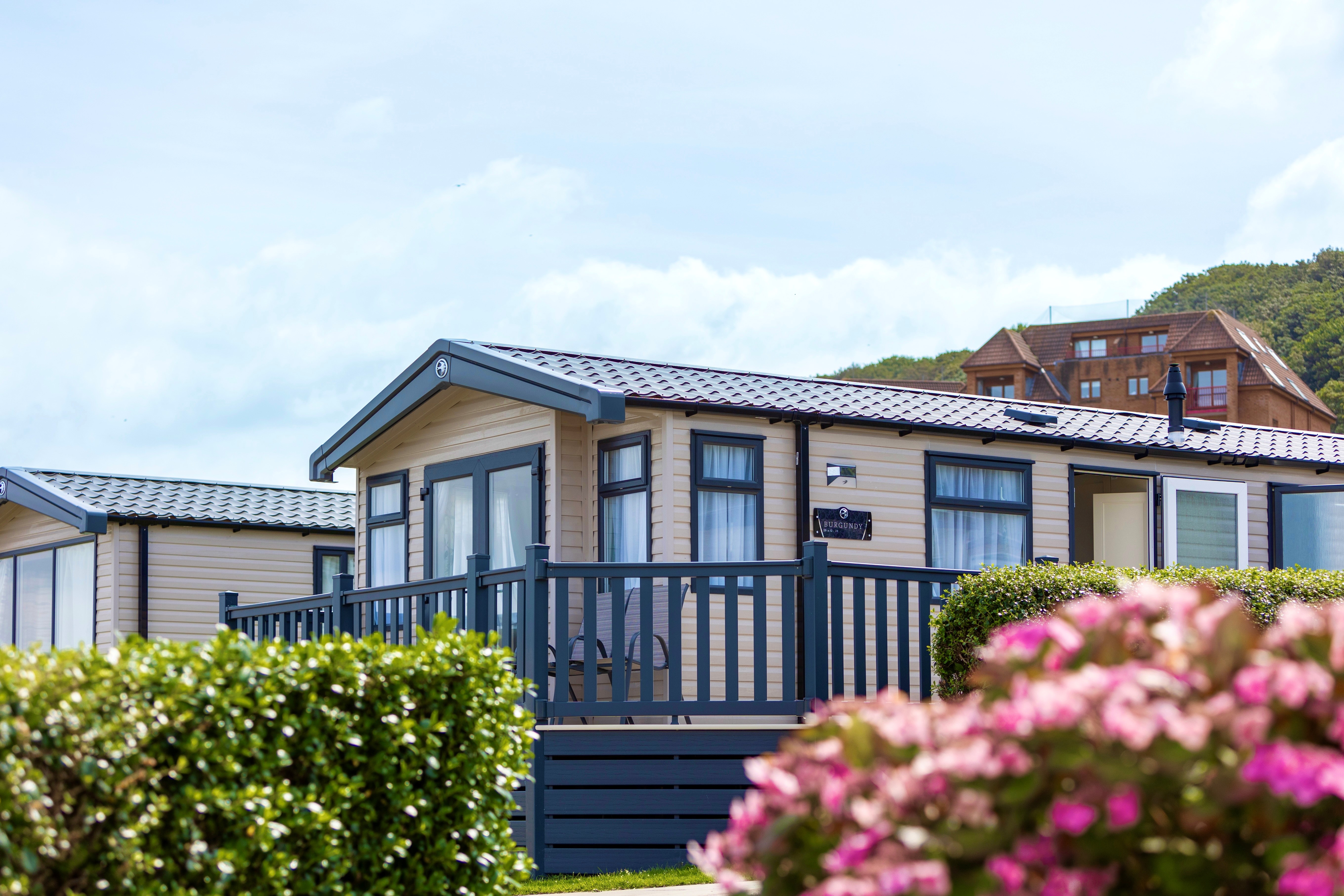 Static caravan with decking